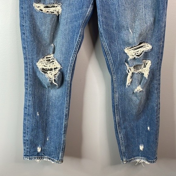 Abercrombie & Fitch Curve Love High Rise Mom Jean Blue Medium Wash Distressed 28 - Picture 4 of 11